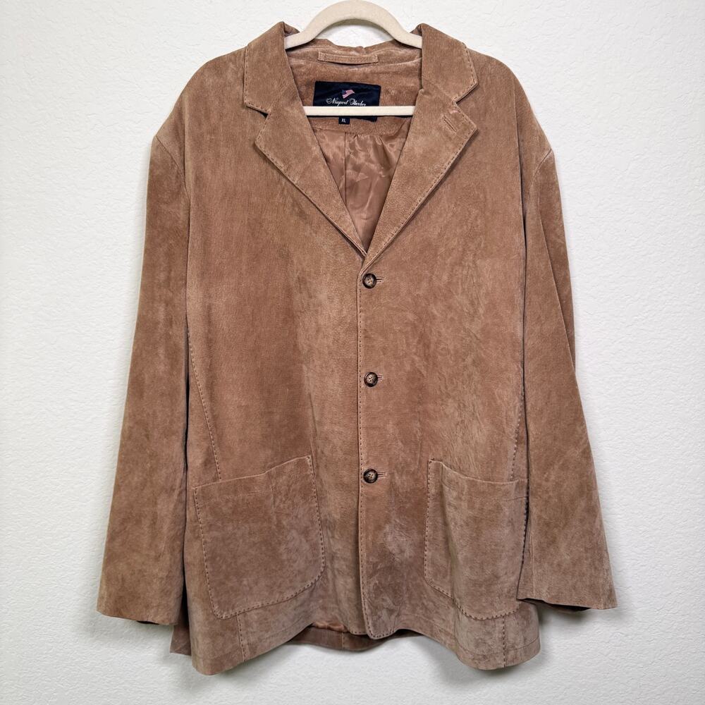 Vintage Newport Harbor Mens Leather Suede Jacket Sz XL Retro Classic Neutral Tan